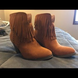 New tan fringed booties